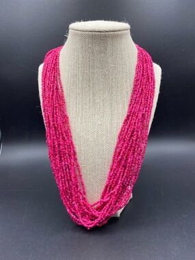 Handcrafted Fuchsia Seed Bead Multi-Strand Necklace - Women Jewelry 24”